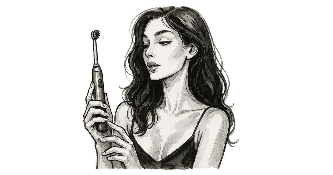 Illustration d’une femme tenant une brosse à dents électrique, utilisée comme image de couverture pour illustrer un sextoy maison.