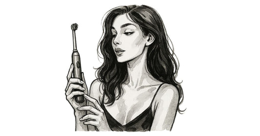 Illustration d’une femme tenant une brosse à dents électrique, utilisée comme image de couverture pour illustrer un sextoy maison.