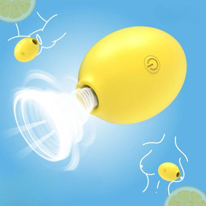 Vibromasseur citron jaune en fonctionnement avec aspirateur d’air illustré.