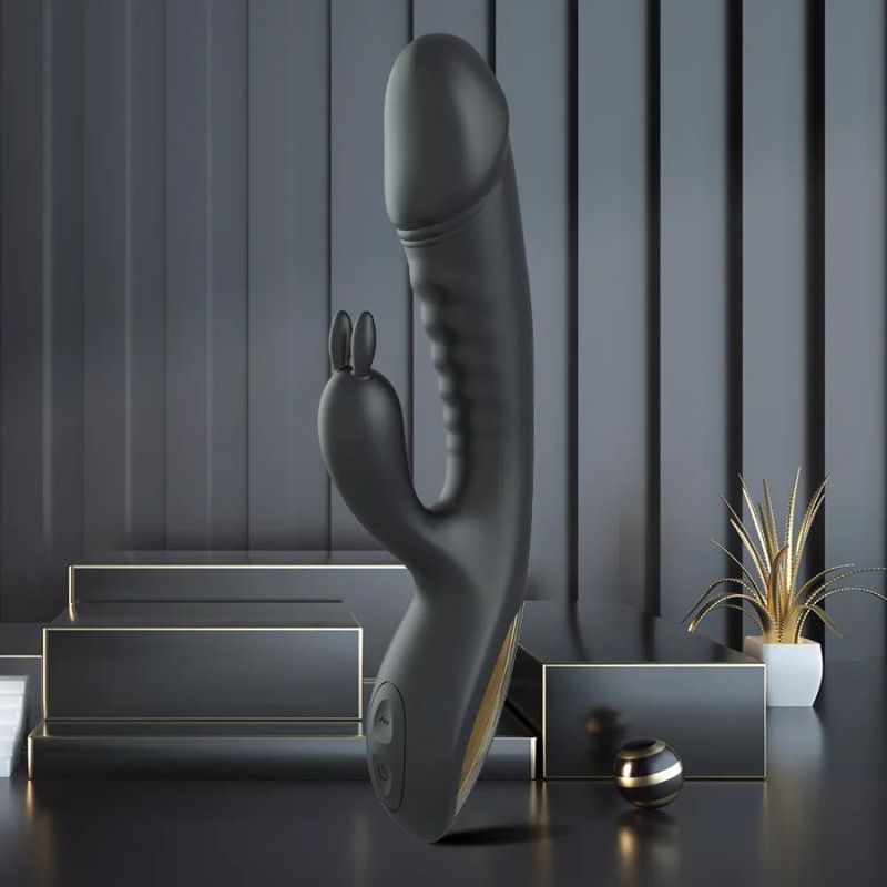__switch:Noir Vibromasseur Rabbit Rotatif en Silicone