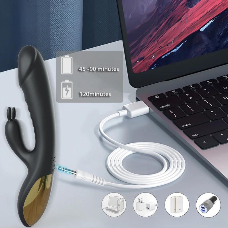 __switch:Noir Vibromasseur Rabbit Rotatif Rechargeable