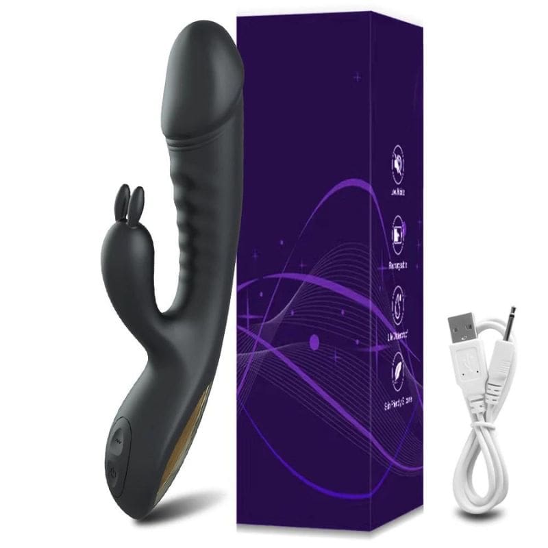 __switch:Noir Vibromasseur Rabbit Rotatif Noir