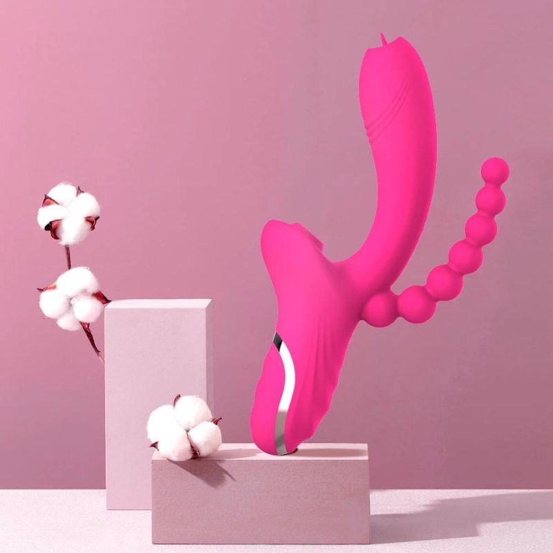 __switch:Rose Vibromasseur Rabbit Triple Stimulation en Silicone